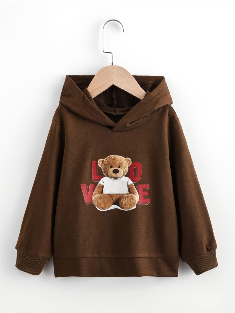 Cartoon Bear Print Hoodie För Småbarn Flickor