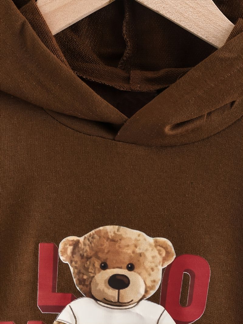 Cartoon Bear Print Hoodie För Småbarn Flickor