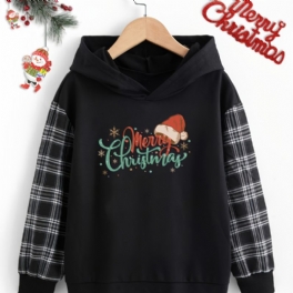 Christmas Flickor Hoodie Print Rutsömmar Sweatshirt Höst Vinter