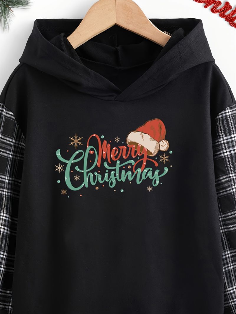 Christmas Flickor Hoodie Print Rutsömmar Sweatshirt Höst Vinter