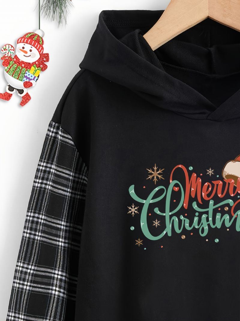 Christmas Flickor Hoodie Print Rutsömmar Sweatshirt Höst Vinter