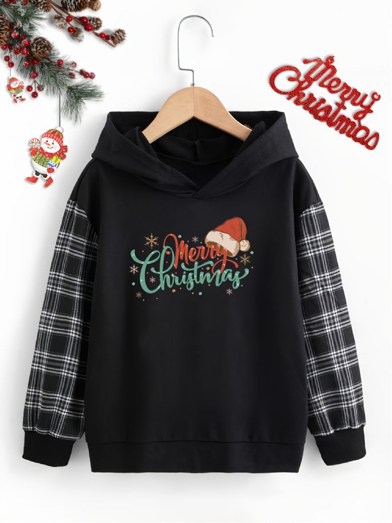 Christmas Flickor Hoodie Print Rutsömmar Sweatshirt Höst Vinter