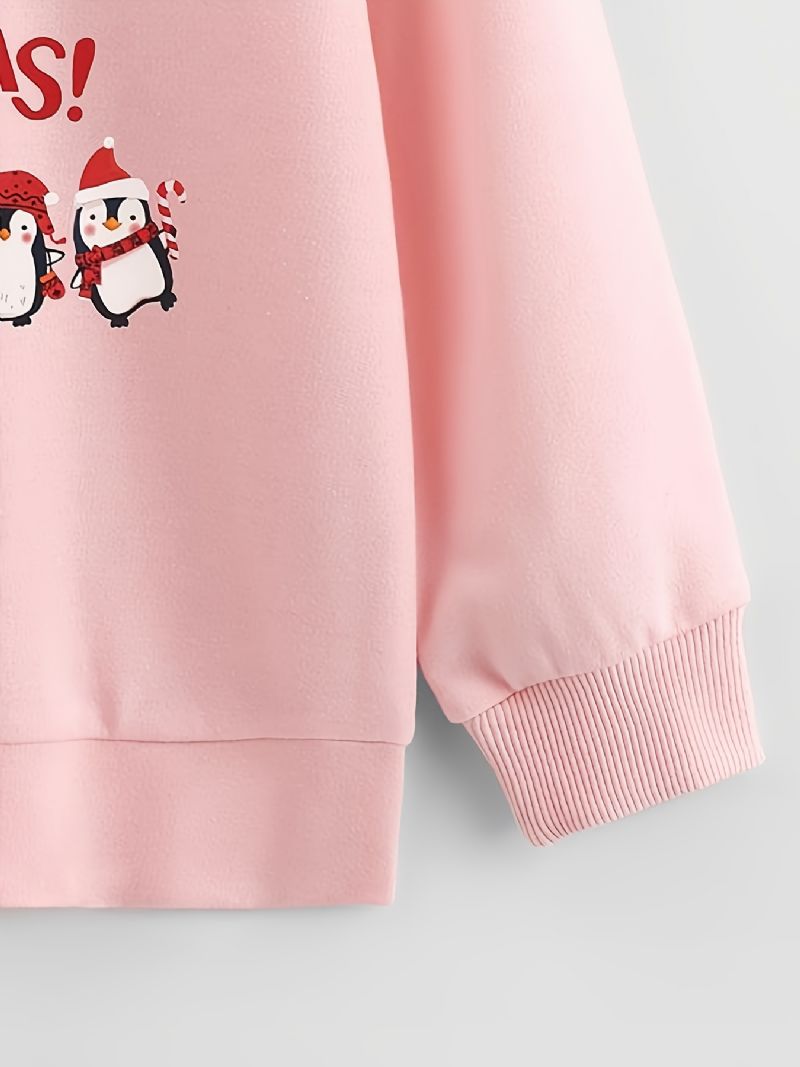 Christmas Flickor Stickad Cartoon Penguin Print Långärmad Crew Neck Sweatshirt