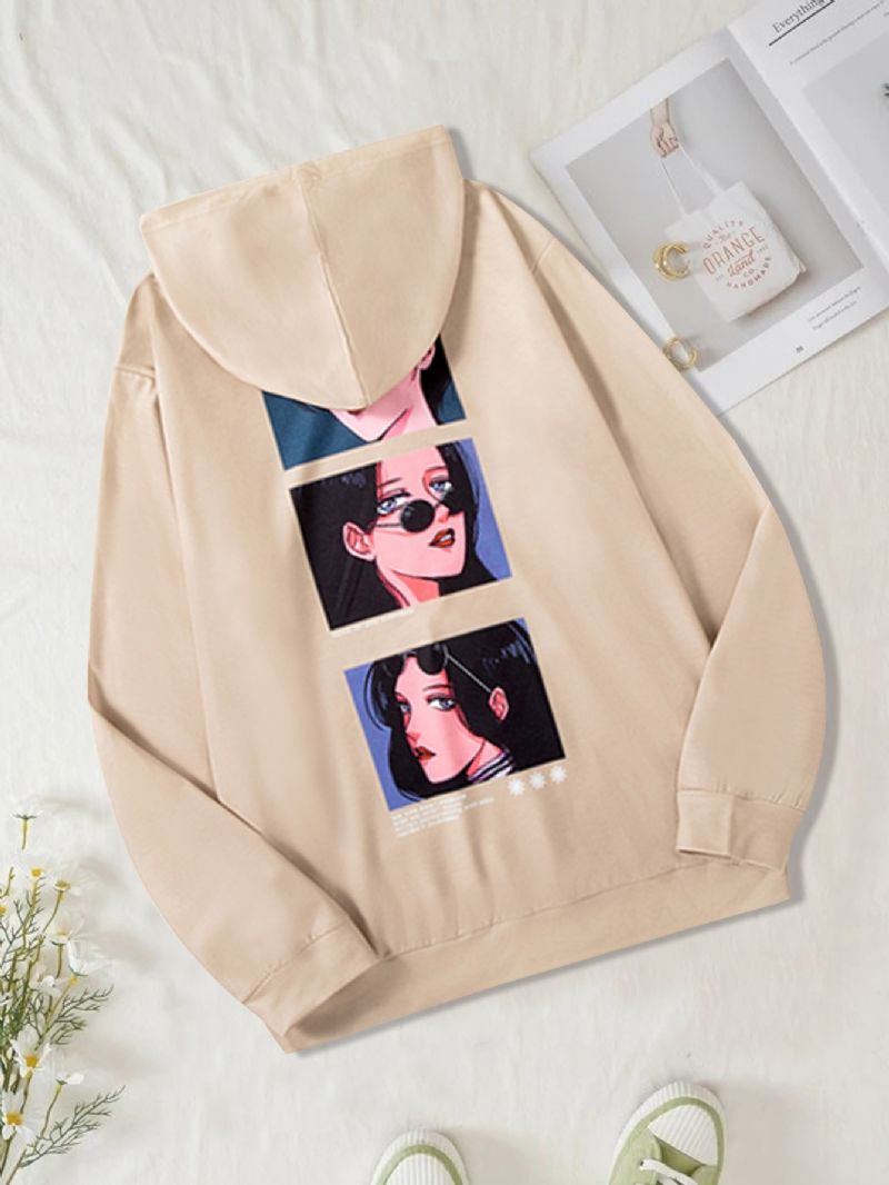 Damtröja Casual Anime Flickor Head Print Långärmad Mode Lös Hoodie