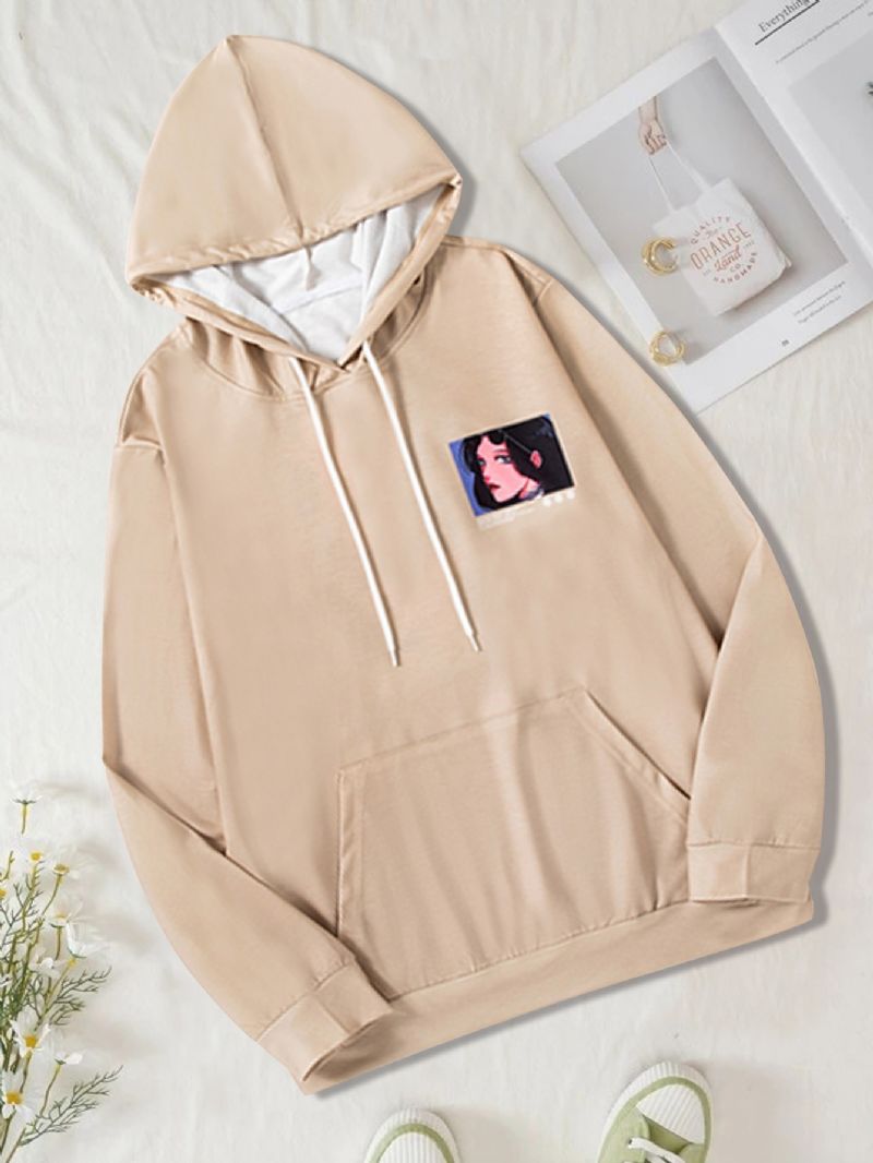 Damtröja Casual Anime Flickor Head Print Långärmad Mode Lös Hoodie