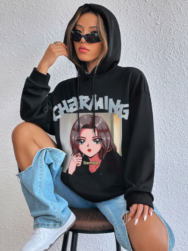 Damtröja Casual Hooded Anime Flickor Print Mode Lös Hoodie