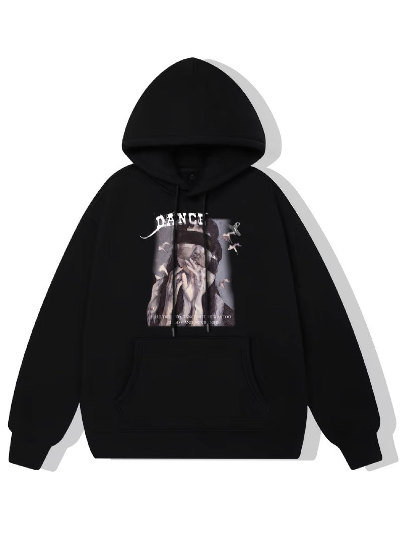 Dance Flickor Print Luvtröja Fleece Pullover Dragsko Känguruficka Aktiv Hood Sweatshirt Unisex