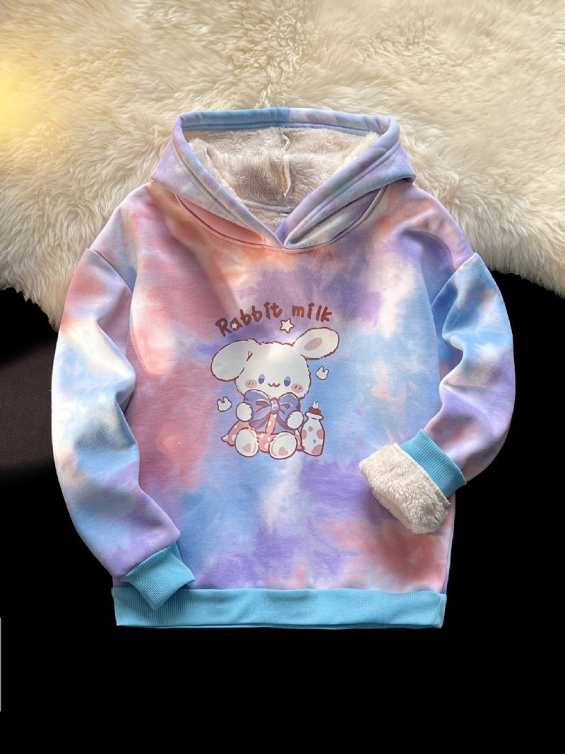 Flicka Fleece Tie Dye Hoodie Barnkläder Med Tecknat Tryck