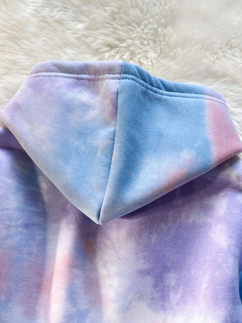 Flicka Fleece Tie Dye Hoodie Barnkläder Med Tecknat Tryck