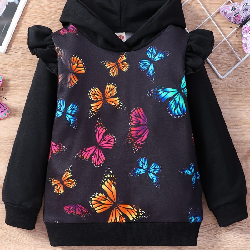 Flickor Butterfly Ruffle Hoodie Barnkläder Outfit