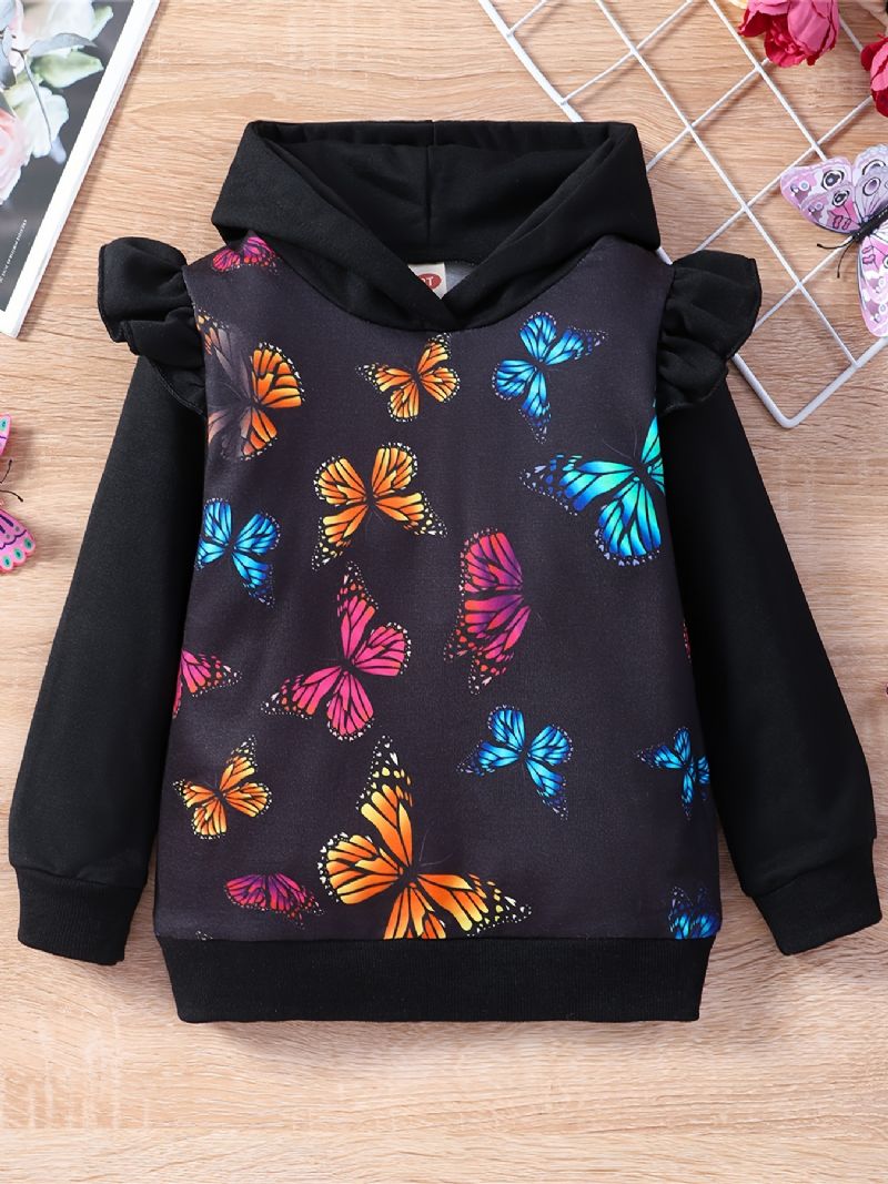 Flickor Butterfly Ruffle Hoodie Barnkläder Outfit