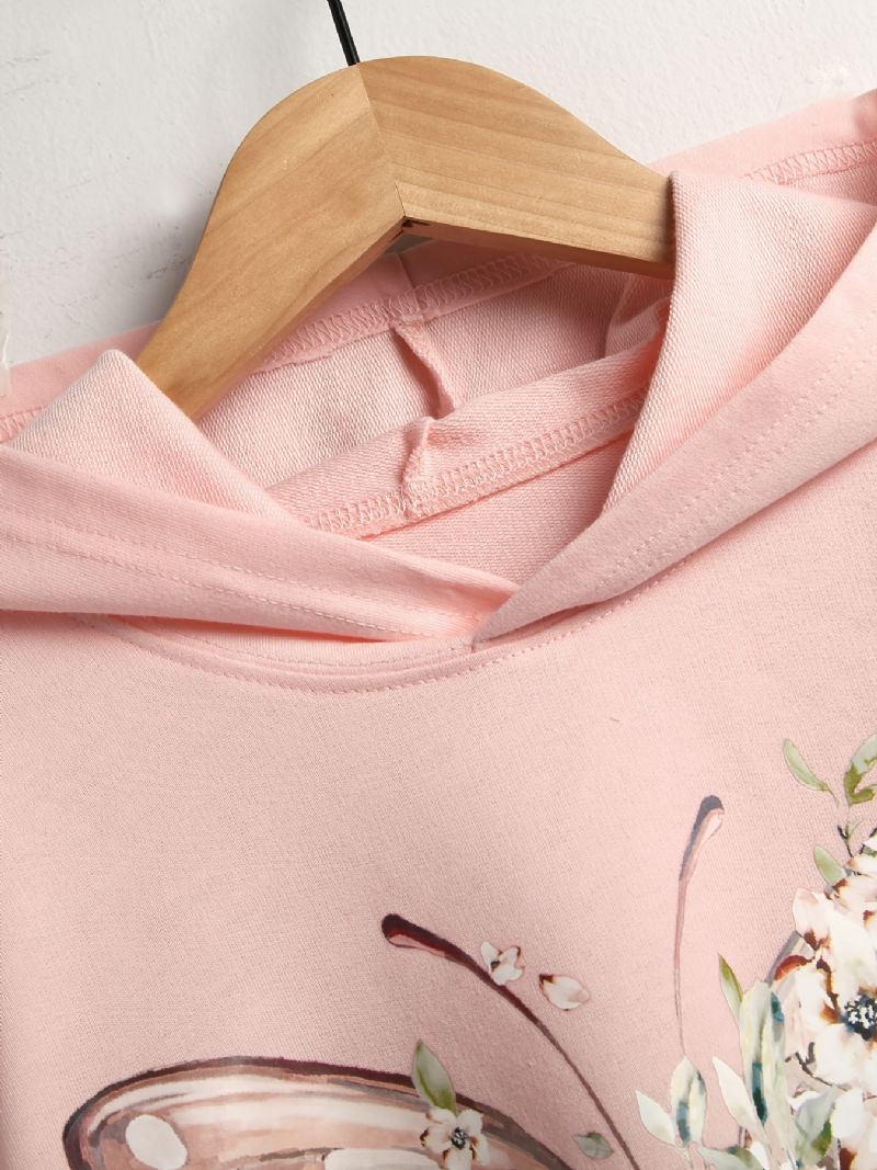 Flickor Casual Butterfly Print Rosa Långärmad Rund Hals Hoodie Kläder