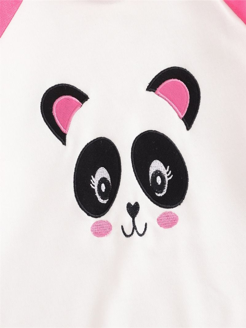 Flickor Långärmad Söt Panda Printed Hooded Sweatshirt Byxor 2st Set