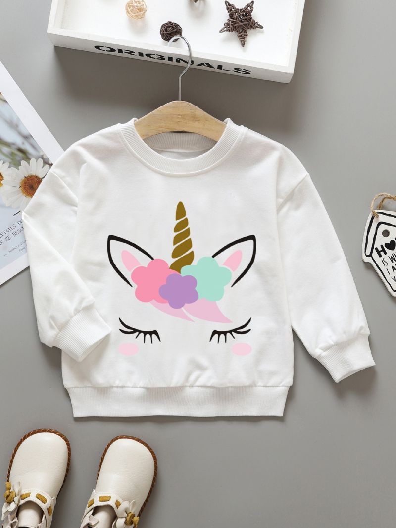 Flickor Pullover Cartoon Unicorn Print Rund Hals Långärmad Sweatshirt