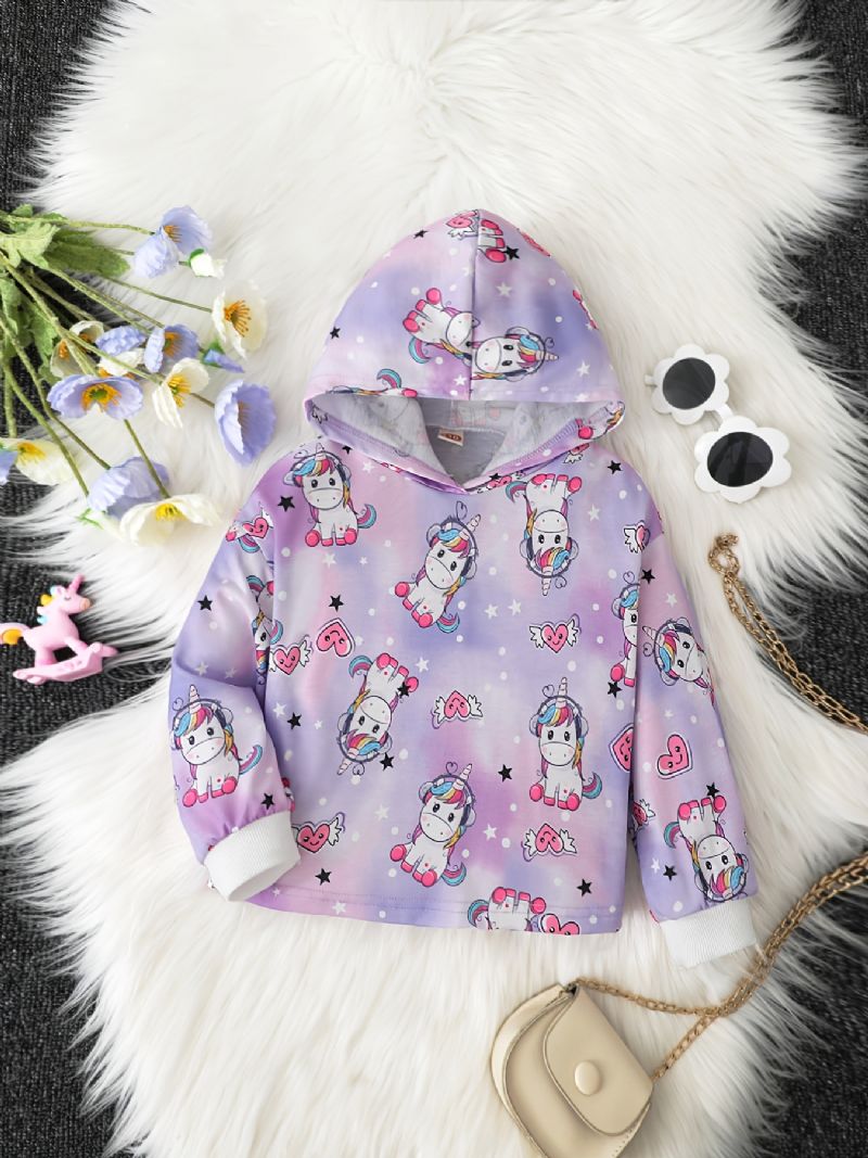 Flickor Unicorn Heart Pattern Hoodie Huvtröja Barnkläder