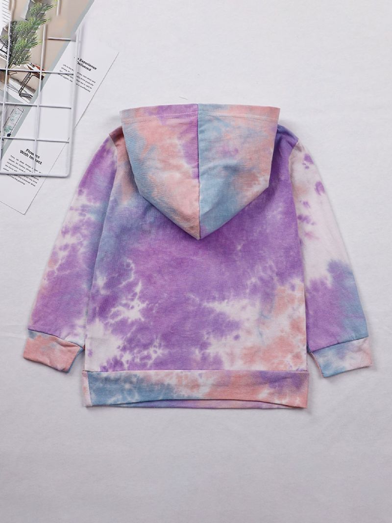 Girlie Tie Dye Långärmad Hoodie Med Bokstavstryck