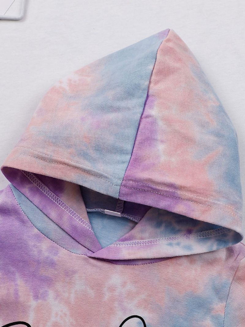 Girlie Tie Dye Långärmad Hoodie Med Bokstavstryck