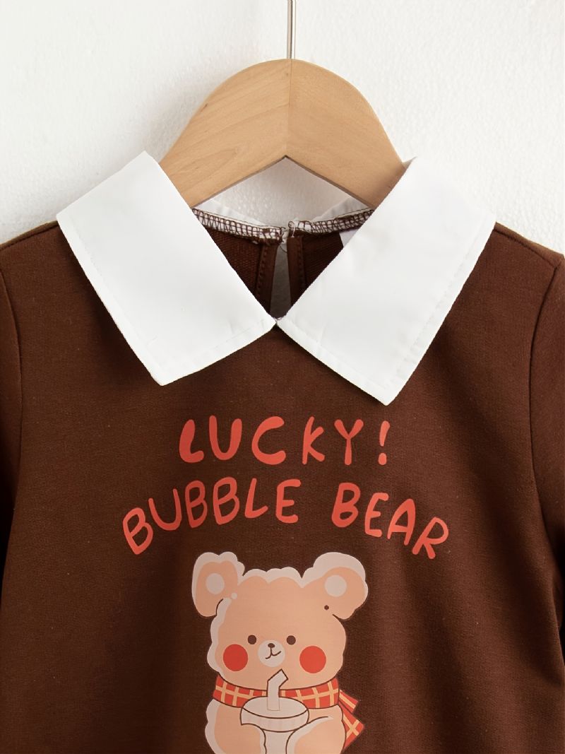 Höst Vinter Ny Pojke Söt Bear Tryckt Fake Tvådelad Lapel Sweatshirt