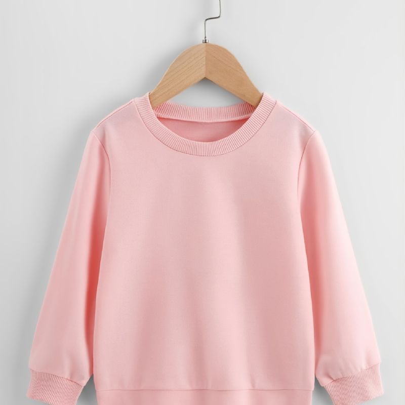 Höst Vinter Nytt Barn Flickor Pojkar Enstaka Färger Andas Mode Crew Neck Casual Sweatshirt Rosa