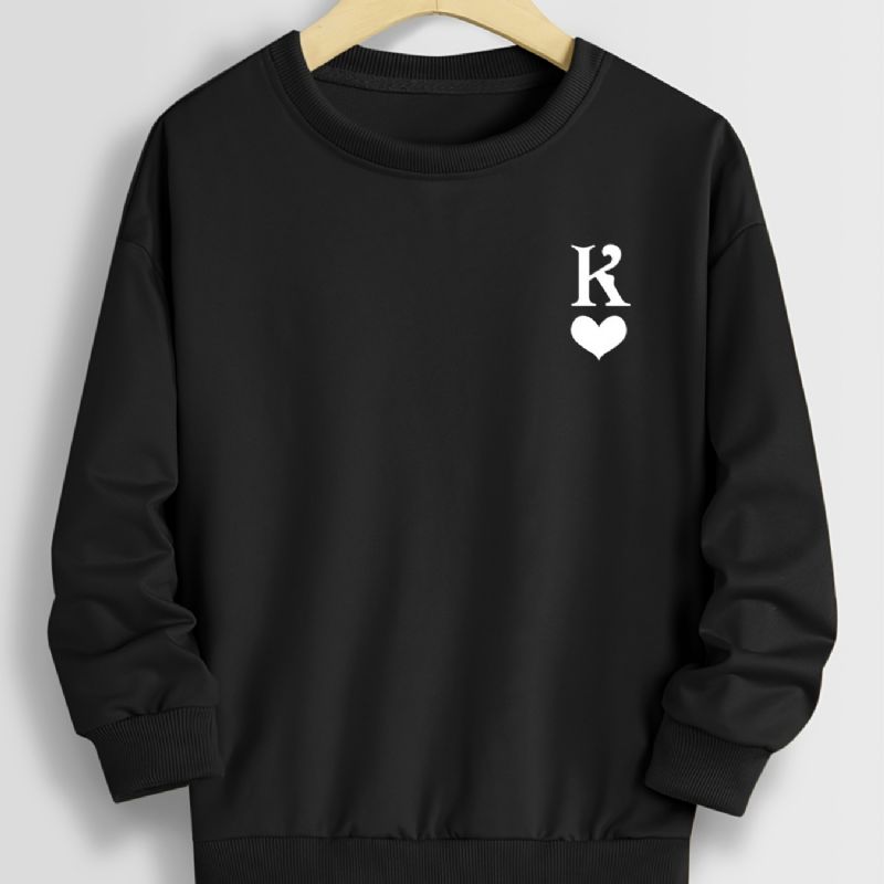 Höst Vinter Pojkar Brevtryck Enfärgad Crew Neck Sweatshirt