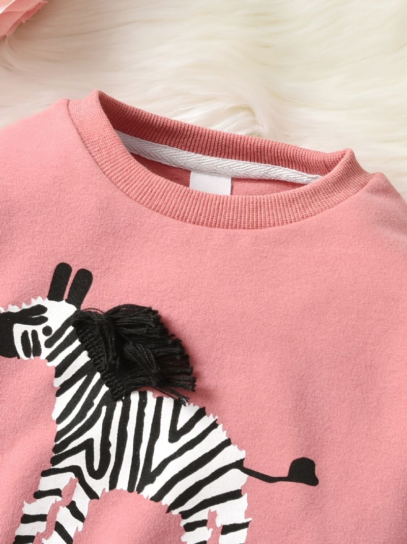 Höst & Vinter Småbarn Flickor Zebra Print Casual Tröja Med Rund Hals