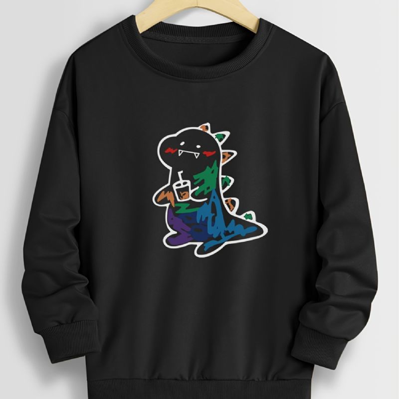 Höstvinter Pojkar Casual Dinosaur Print Crew Neck Sweatshirt