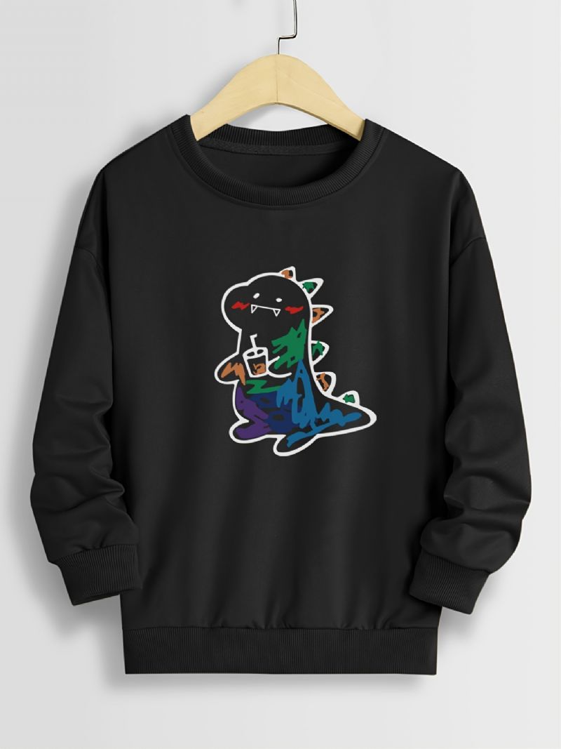 Höstvinter Pojkar Casual Dinosaur Print Crew Neck Sweatshirt