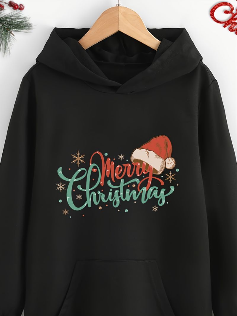 Höstvinter Tjejer Jultryckt Långärmad Hoodie Lång Tröja Med Luva