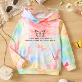 Hoodie För Flickor Casual Mode Butterfly Letter Print Tie Dye