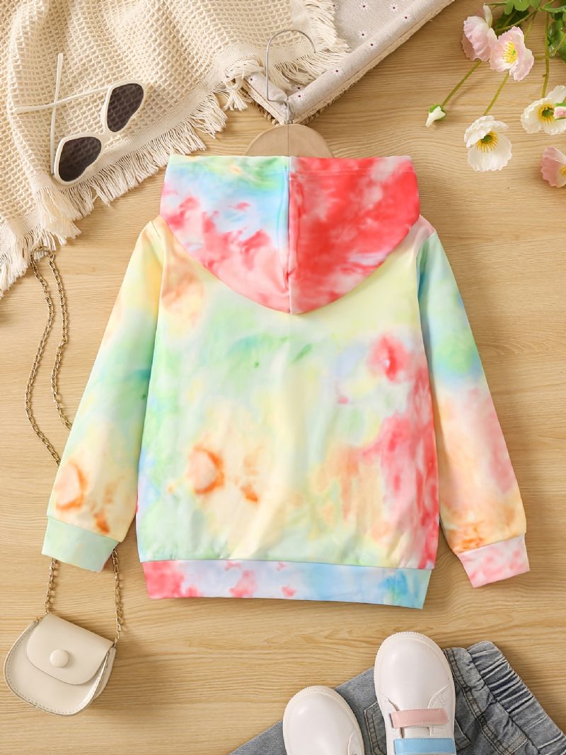 Hoodie För Flickor Casual Mode Butterfly Letter Print Tie Dye