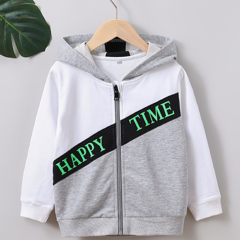 Hoodie Med Dragkedja För Pojkar Happy Time Hooded Sweatshirt Barnkläder