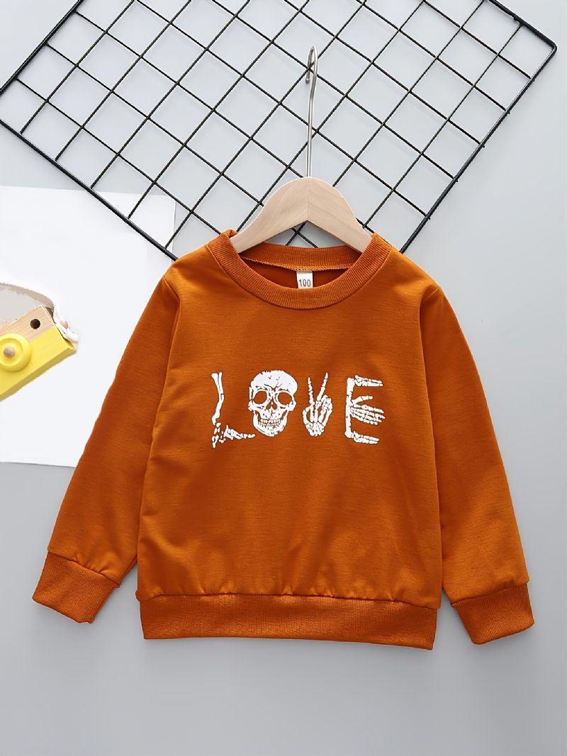 Jul Pojkar Personlighet Casual Letter Skull Print Crew Neck Pullover Sweatshirt