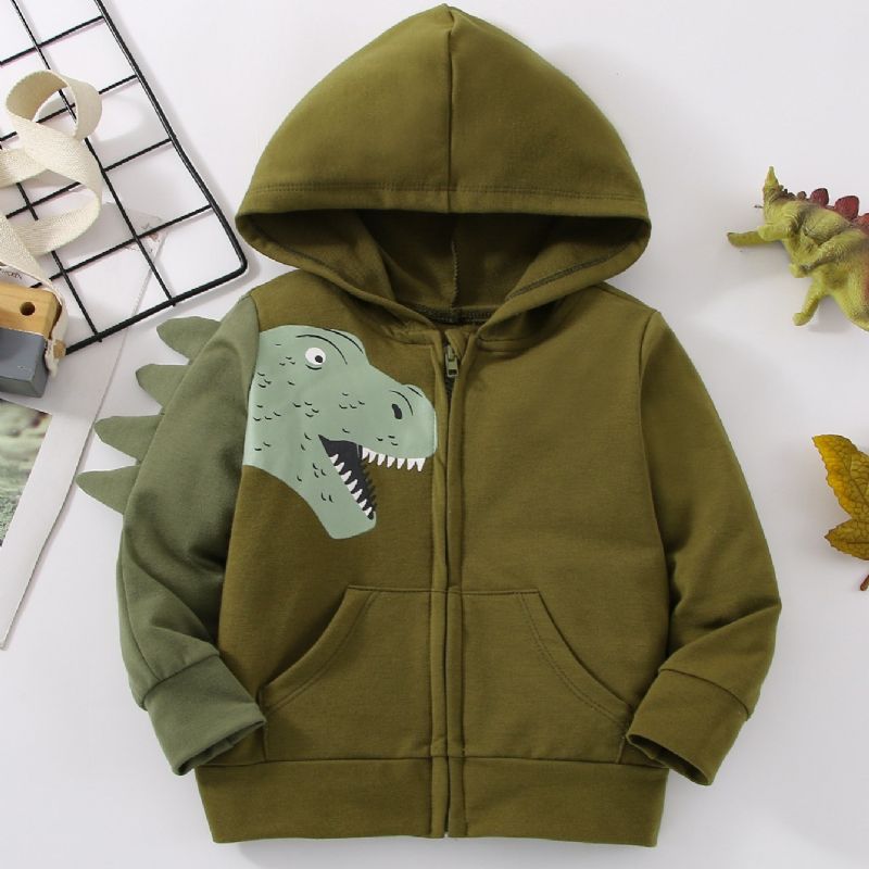 Långärmad Hoodie Med Dragkedja För Barn Med Dinosaurietryck