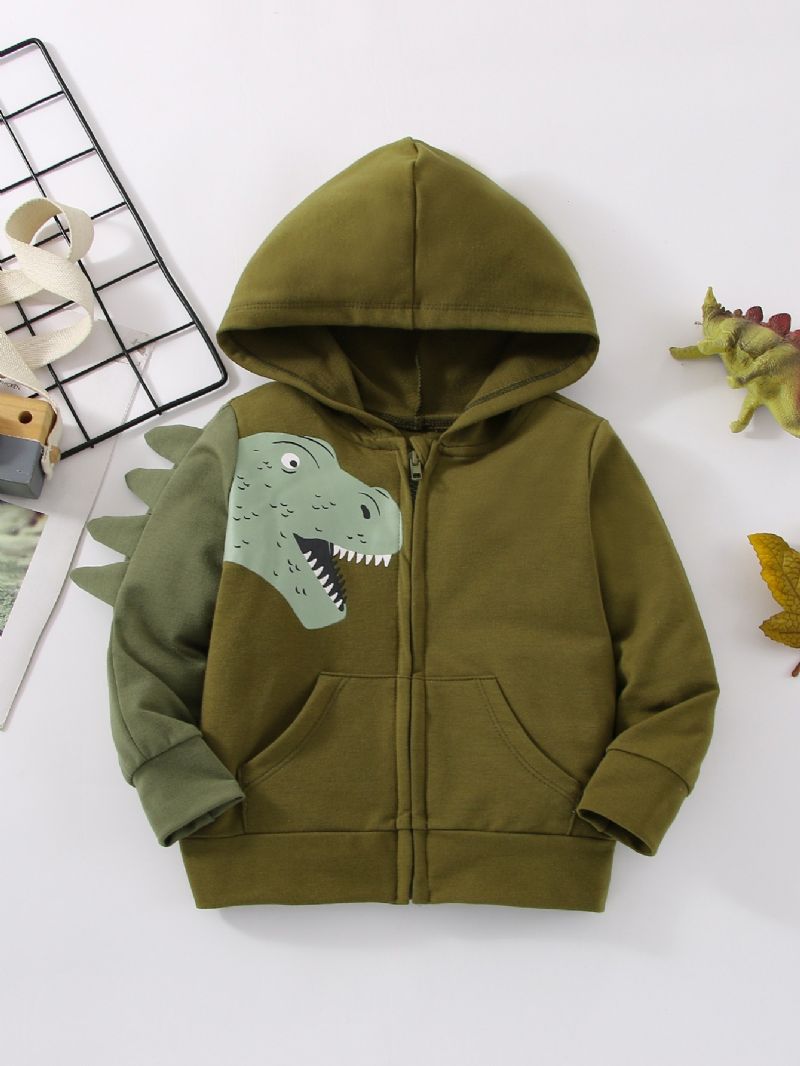 Långärmad Hoodie Med Dragkedja För Barn Med Dinosaurietryck