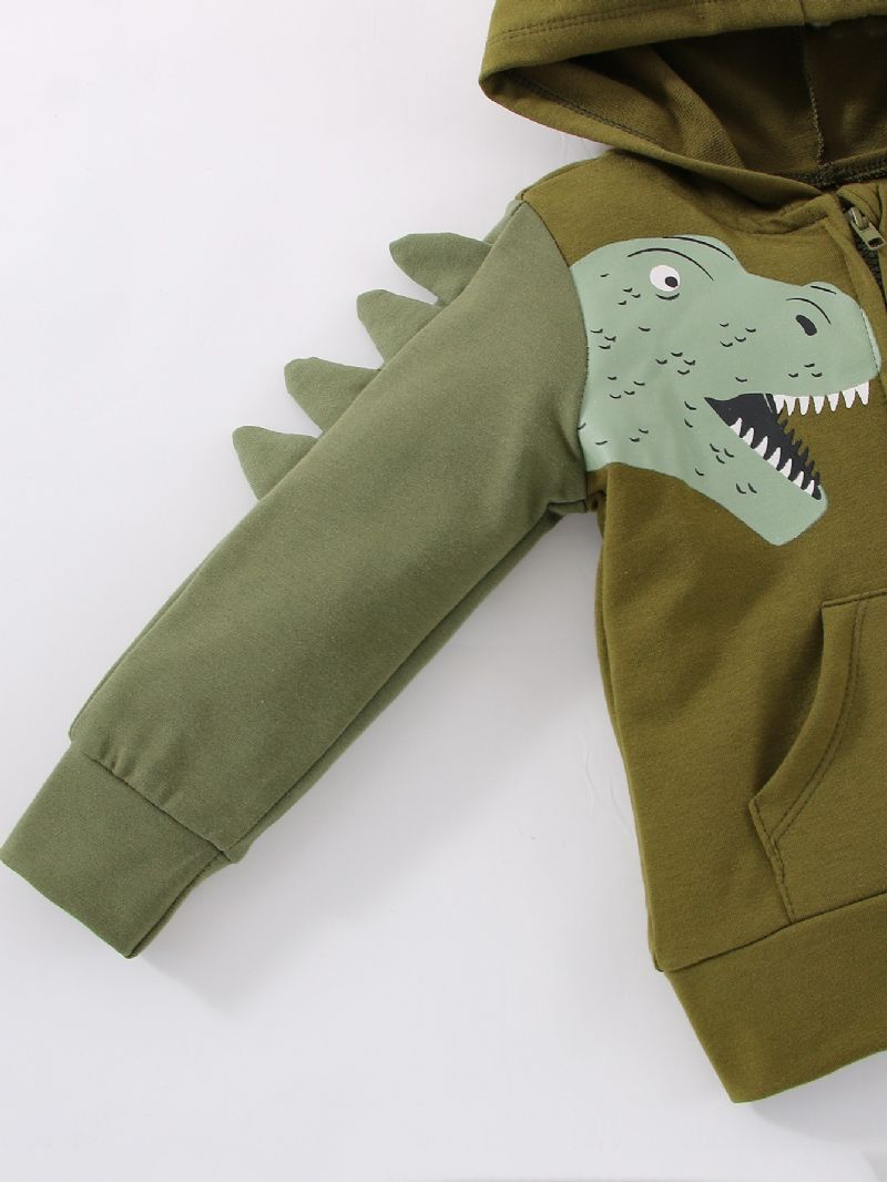 Långärmad Hoodie Med Dragkedja För Barn Med Dinosaurietryck