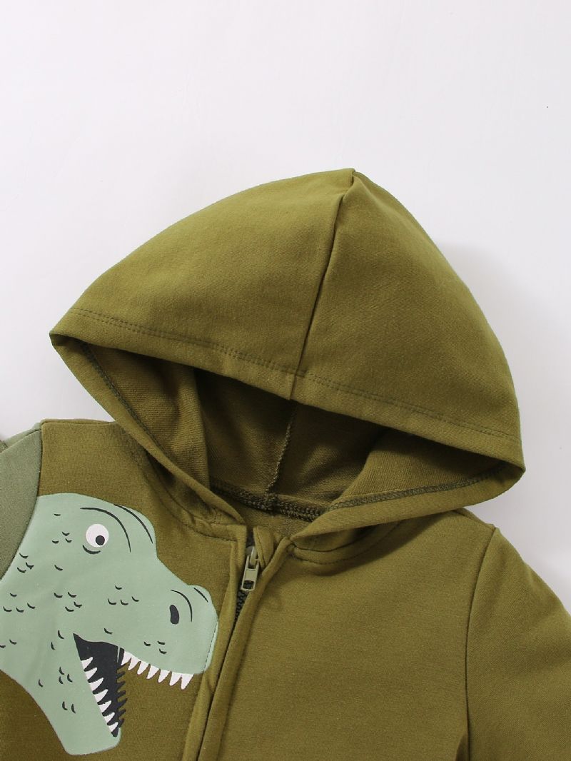 Långärmad Hoodie Med Dragkedja För Barn Med Dinosaurietryck