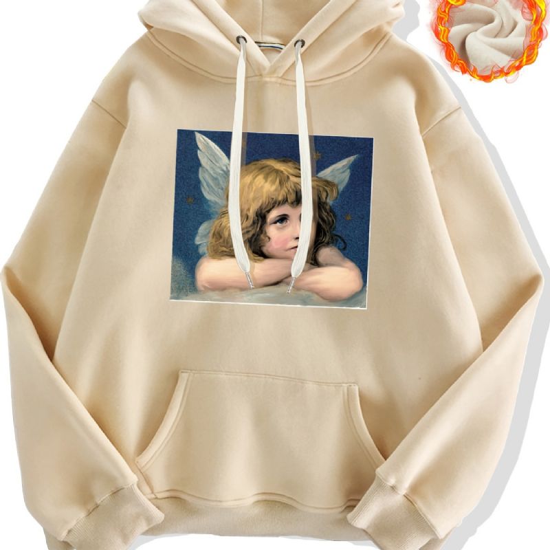 Men's Angel Flickor Print Höst / Vinter Långärmad Fleece Hoodie