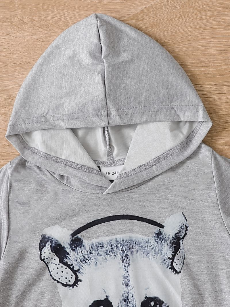 Pojkar Animal Print Pullover Hoodie + Solid Color Byx Set Barnkläder