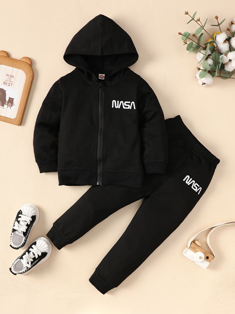 Pojkar Brev Broderad Dragkedja Hoodie + Träningsbyxor Set Barnkläder