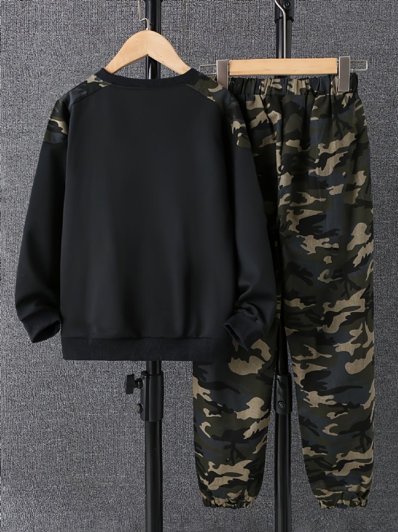 Pojkar Camo Print Crew Neck Sweatshirt Leggings Byxor Set