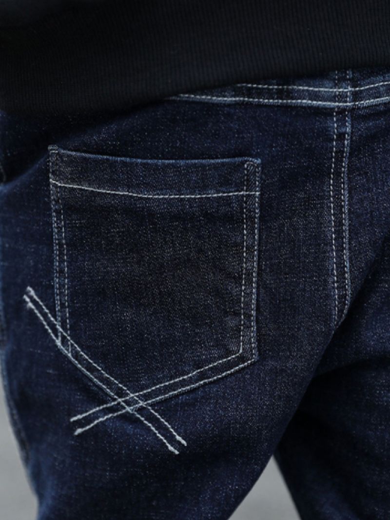 Pojkar Casual Active Denim Jeans Med Ficka För Vinter Marinblå & Svart