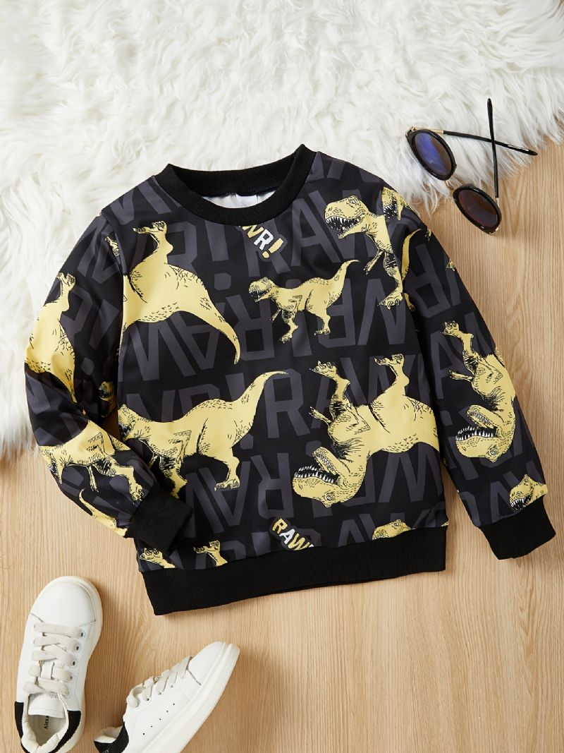 Pojkar Casual Cartoon Dinosaur Letter Print Pullover Sweatshirt För Vintern