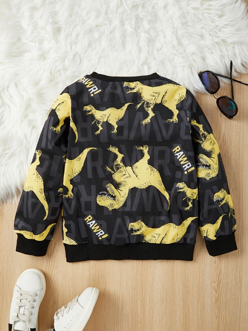 Pojkar Casual Cartoon Dinosaur Letter Print Pullover Sweatshirt För Vintern