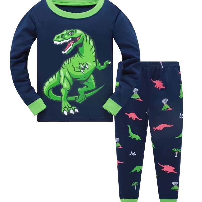 Pojkar Casual Crew Neck Pyjamasset Lounge Wear Homewear Långärmad Topp & Matchande Byxor Set Med Dinosaurietryck