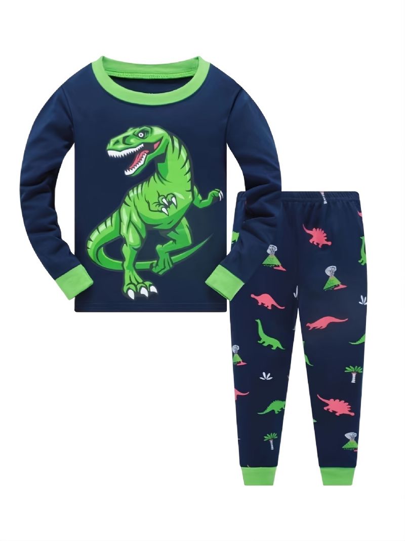 Pojkar Casual Crew Neck Pyjamasset Lounge Wear Homewear Långärmad Topp & Matchande Byxor Set Med Dinosaurietryck