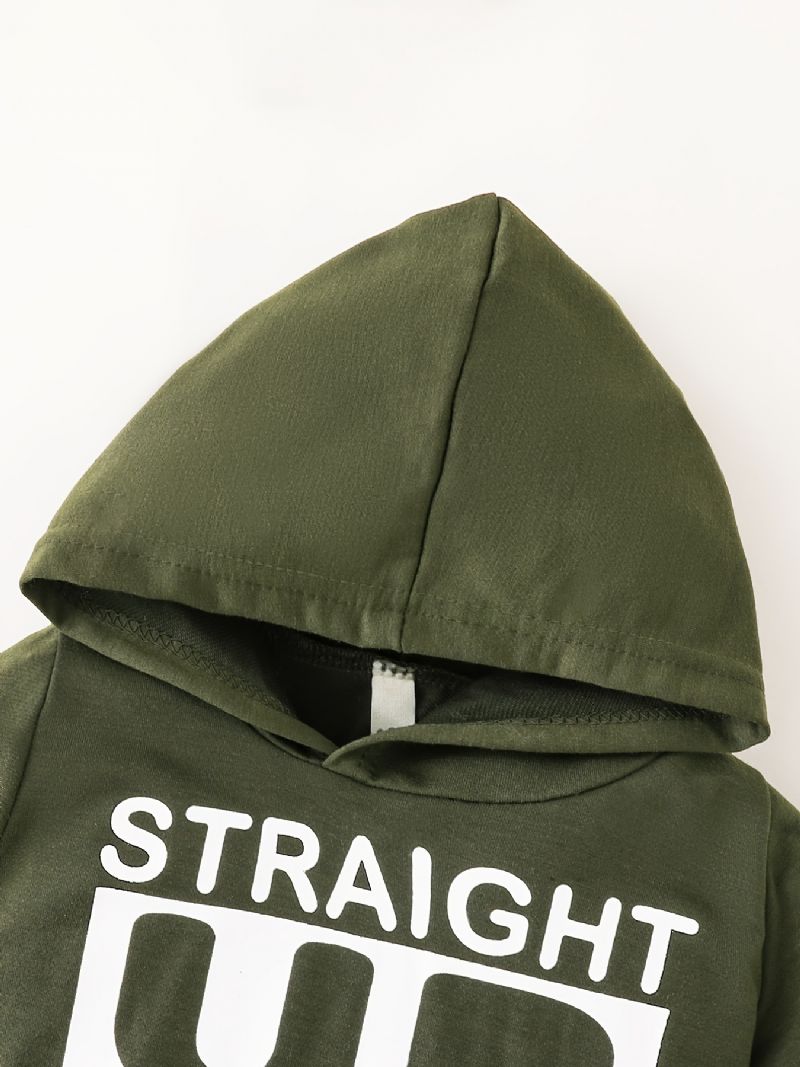 Pojkar Casual Hoodie Med Slogan + Camo Byxor För Höst & Vinter Nya Barnkläder