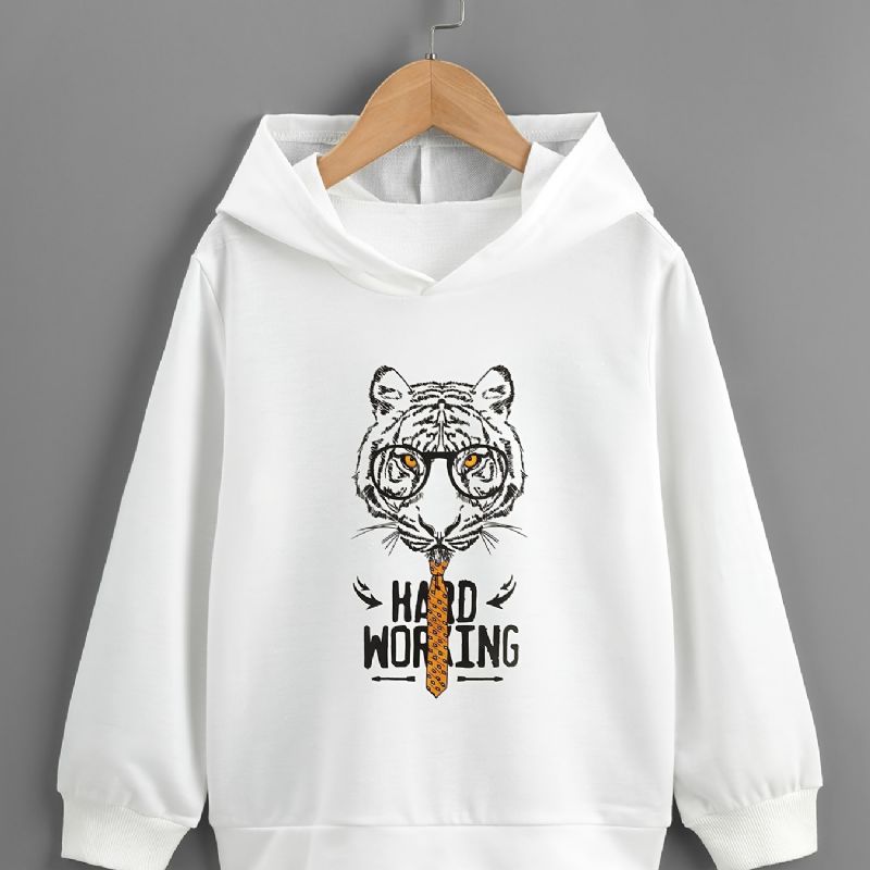 Pojkar Casual Tiger Print Hood Sweatshirt Långärmad Thermal Tops För Vintern