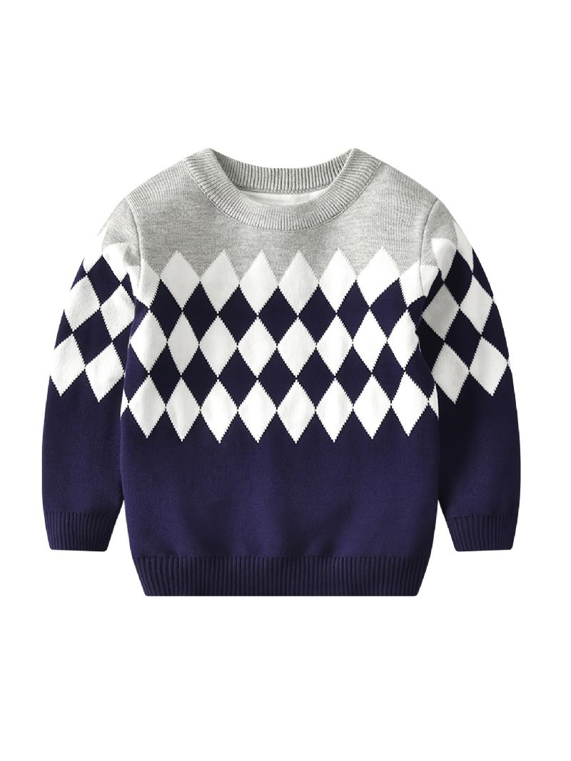 Pojkar Causal Stickad Argyle Pläd Pullover Tröja För Vintern