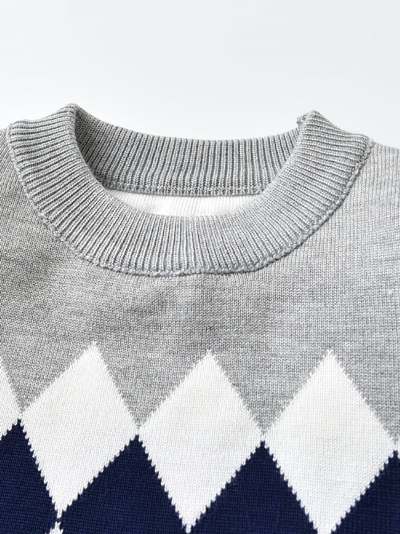 Pojkar Causal Stickad Argyle Pläd Pullover Tröja För Vintern