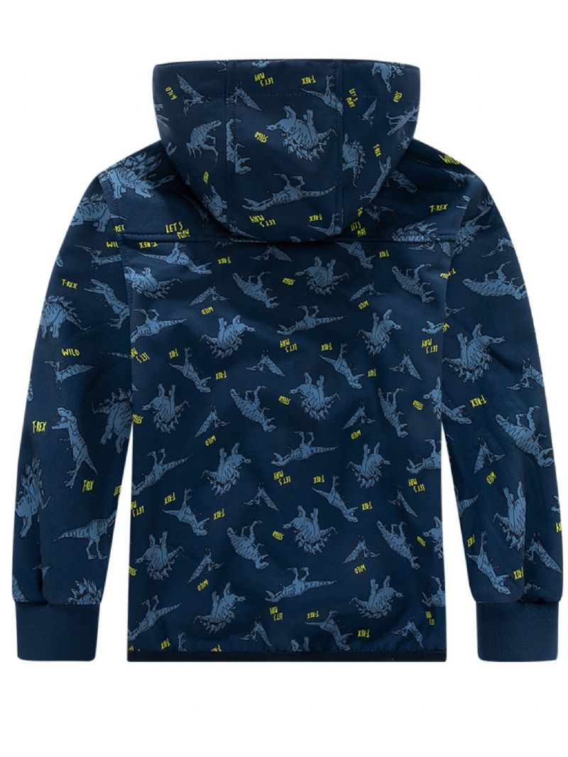 Pojkar Dinosaur Print Hooded Thermal Windbreaker Jacka